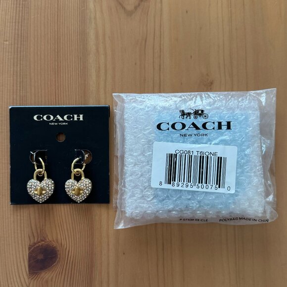 Coach Heart Turnlock Pavé Huggie Earrings (Gold/Pink Multi) - NWT - Picture 8 of 9